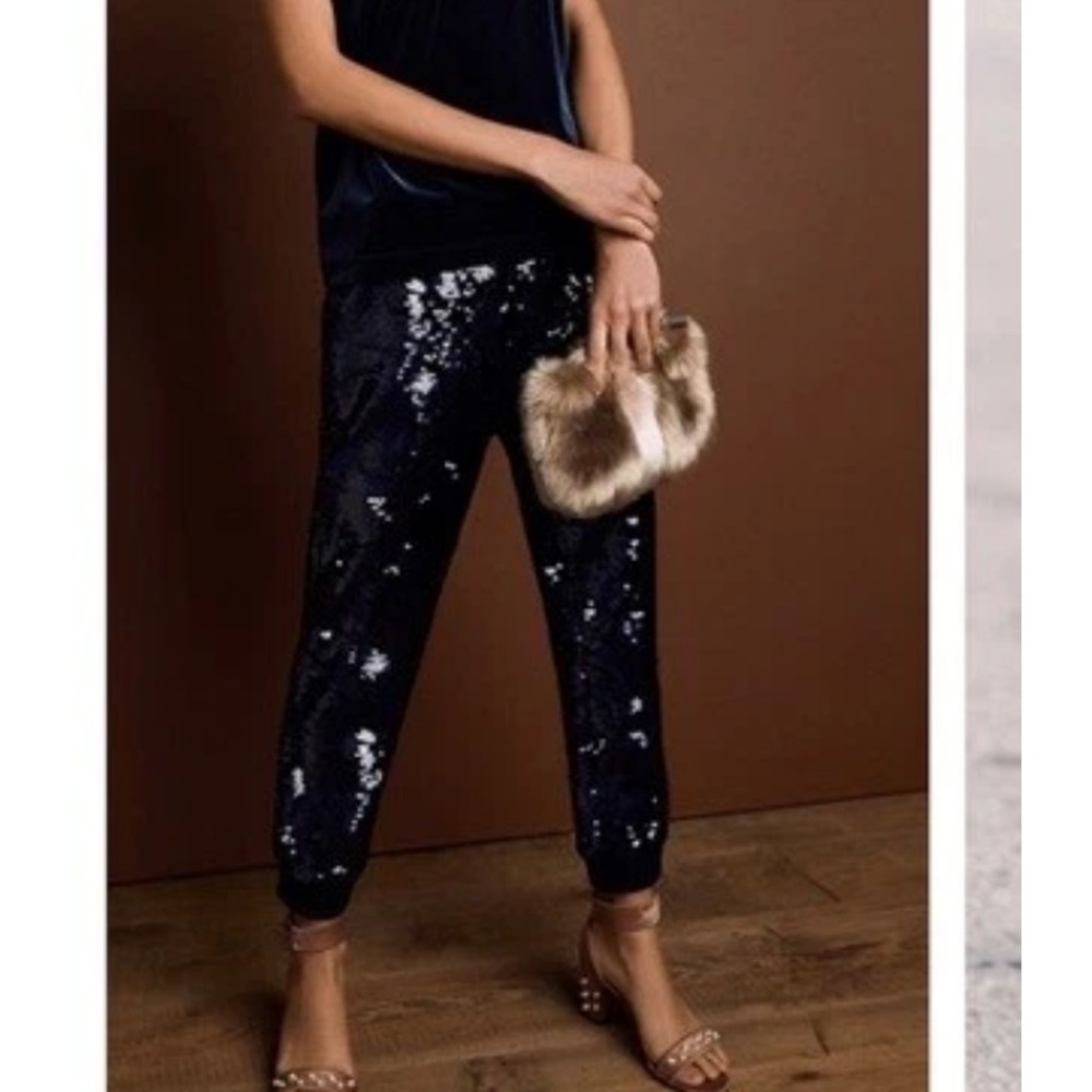 Ett Twa by Anthropologie Navy Blue Velvet Sequin Jogger Pants
L - Picture 2 of 9